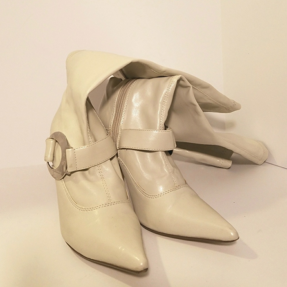 BOGO!  Dressy stretchy cream knee-high boots